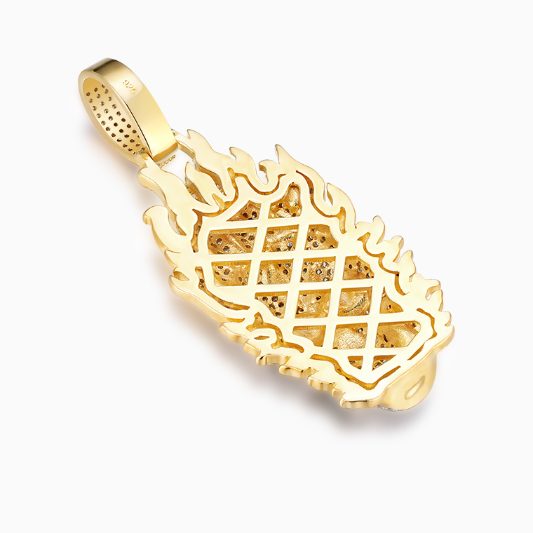 Shining Star Jewelry Enamel Eye Iced Out Micro Paved Skull On Fire Pendant