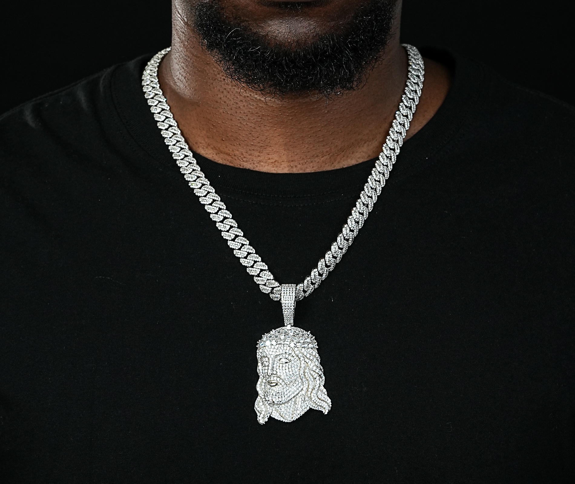 Shining Star Jewelry Cubic Zirconia 925 Sterling Silver Big Jesus Head Pendant