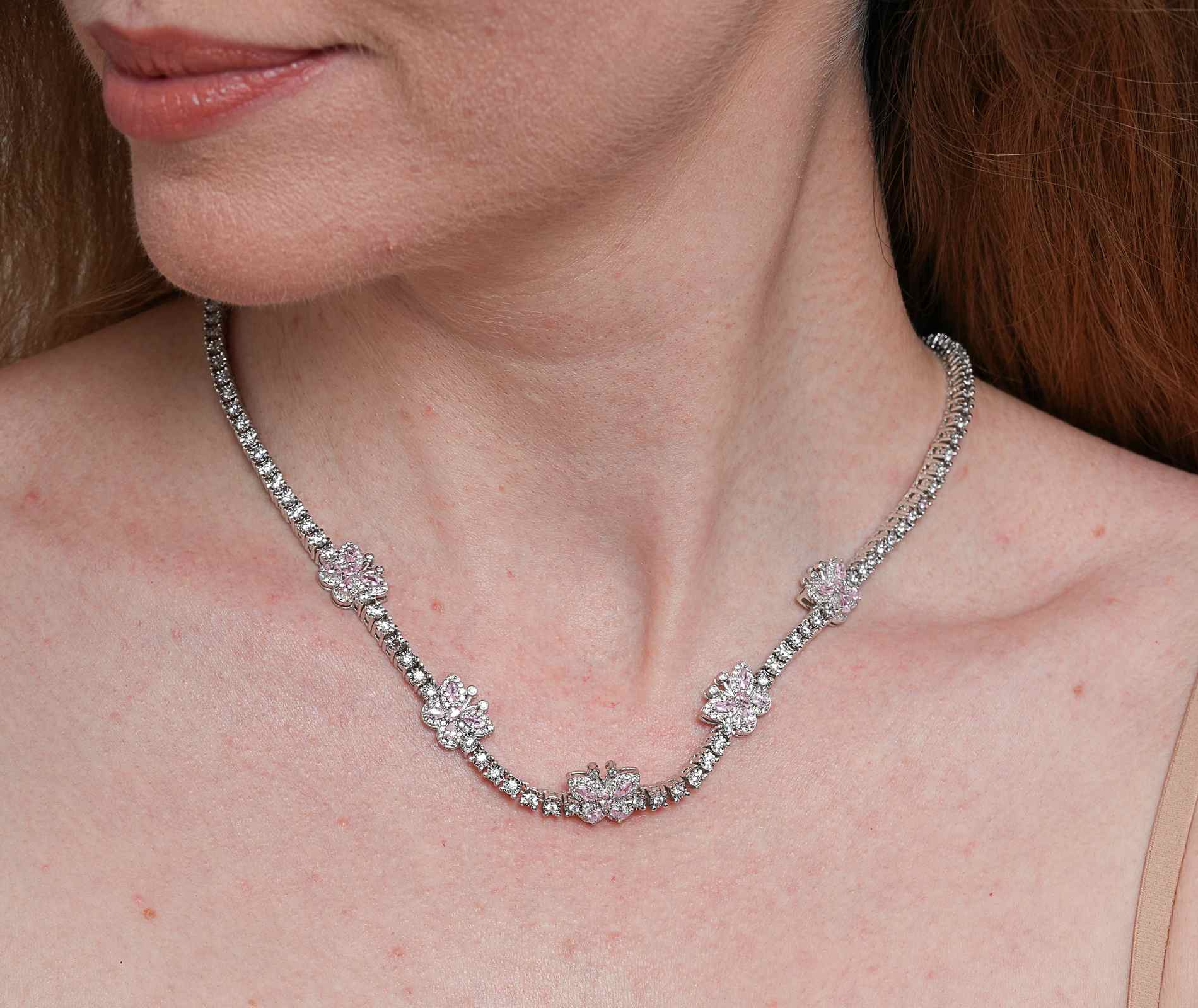 Shining Star Jewelry Women's Moissanite Colored Zircon Butterfly Tennis Necklace