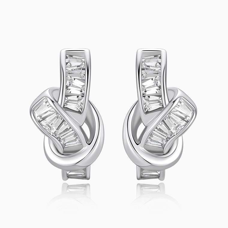 Shining Star Jewelry Fashion Trend 925 Silver Baguette Zircon Huggies Earrings