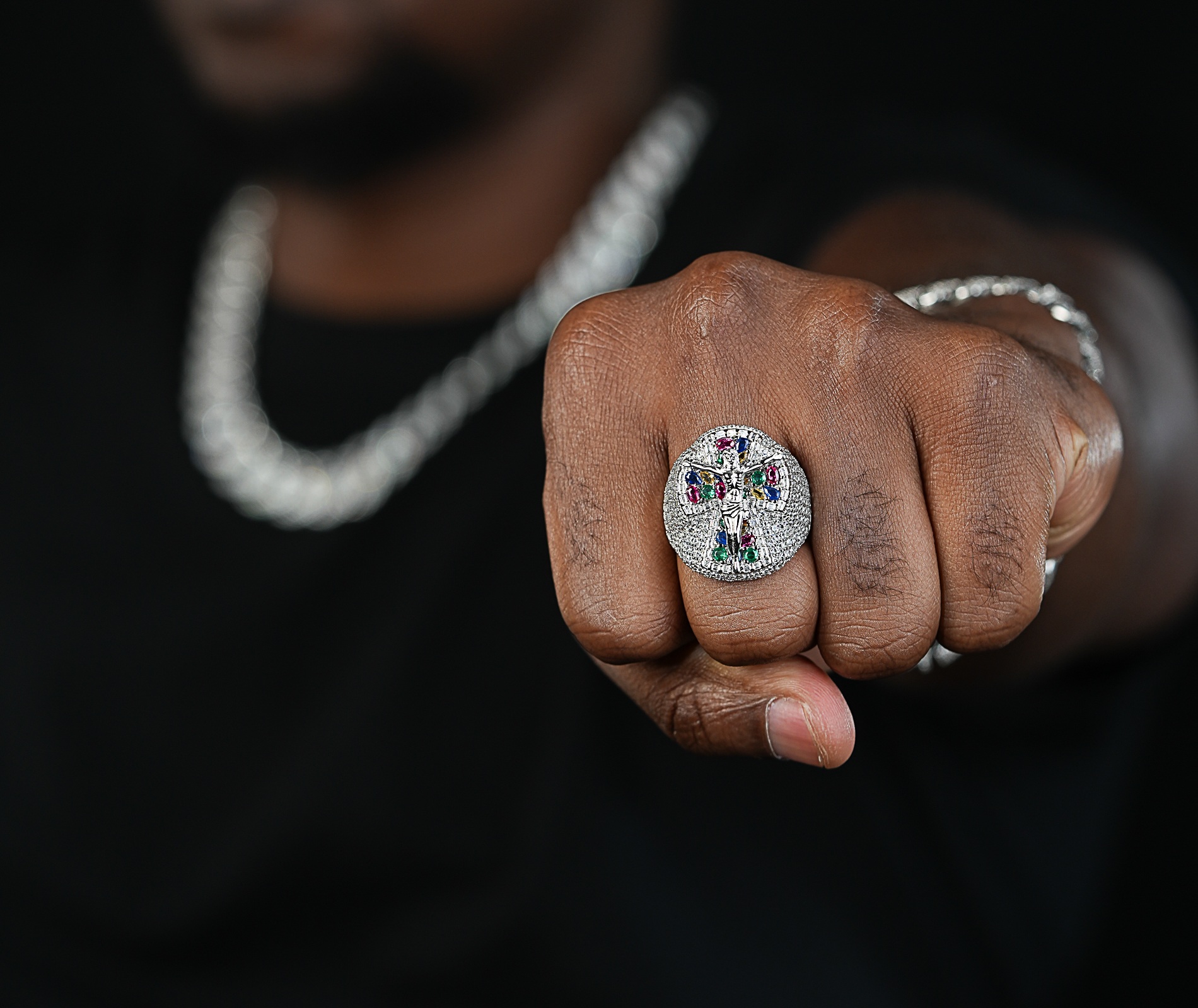 Shining Star Jewelry Hip Hop Christian Jesus Cross Colored Zircon Crucifix Ring Shining Star Jewelry Hip Hop Christian Jesus Cross Colored Zircon Crucifix Ring