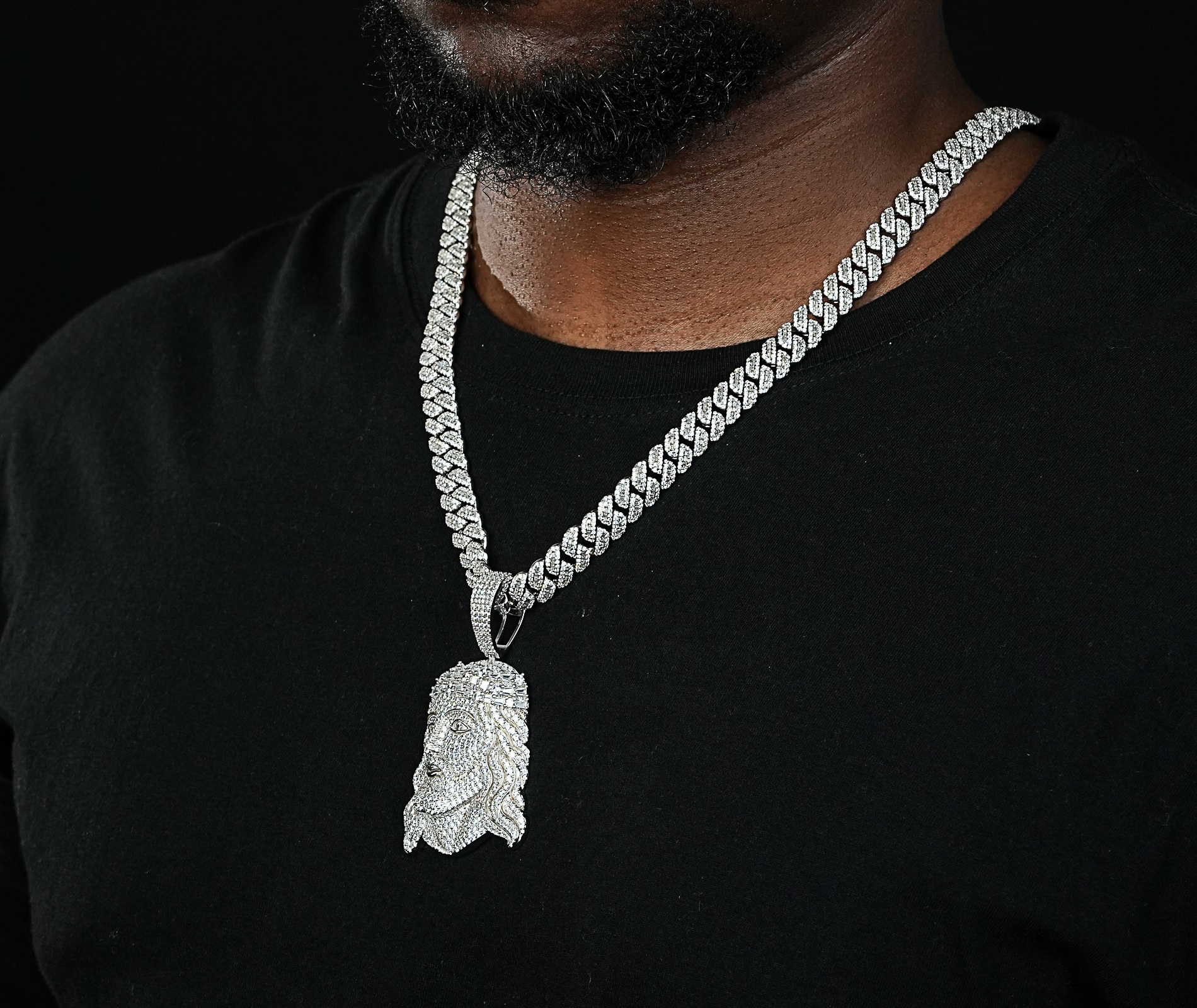 Shining Star Jewelry Cubic Zirconia 925 Sterling Silver Big Jesus Head Pendant