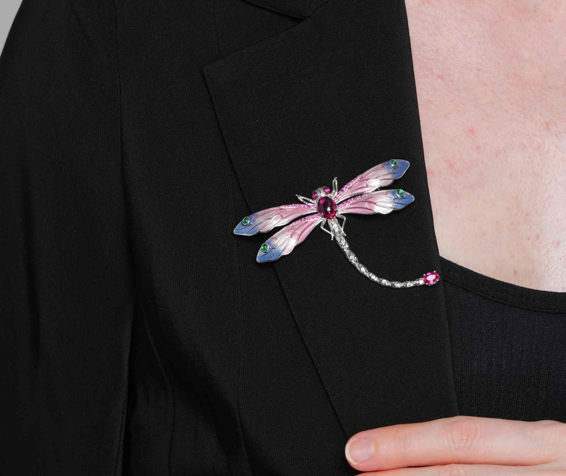 Shining Star Jewelry 925 Sterling Silver Colored Gemstone Dragonfly Brooch Women