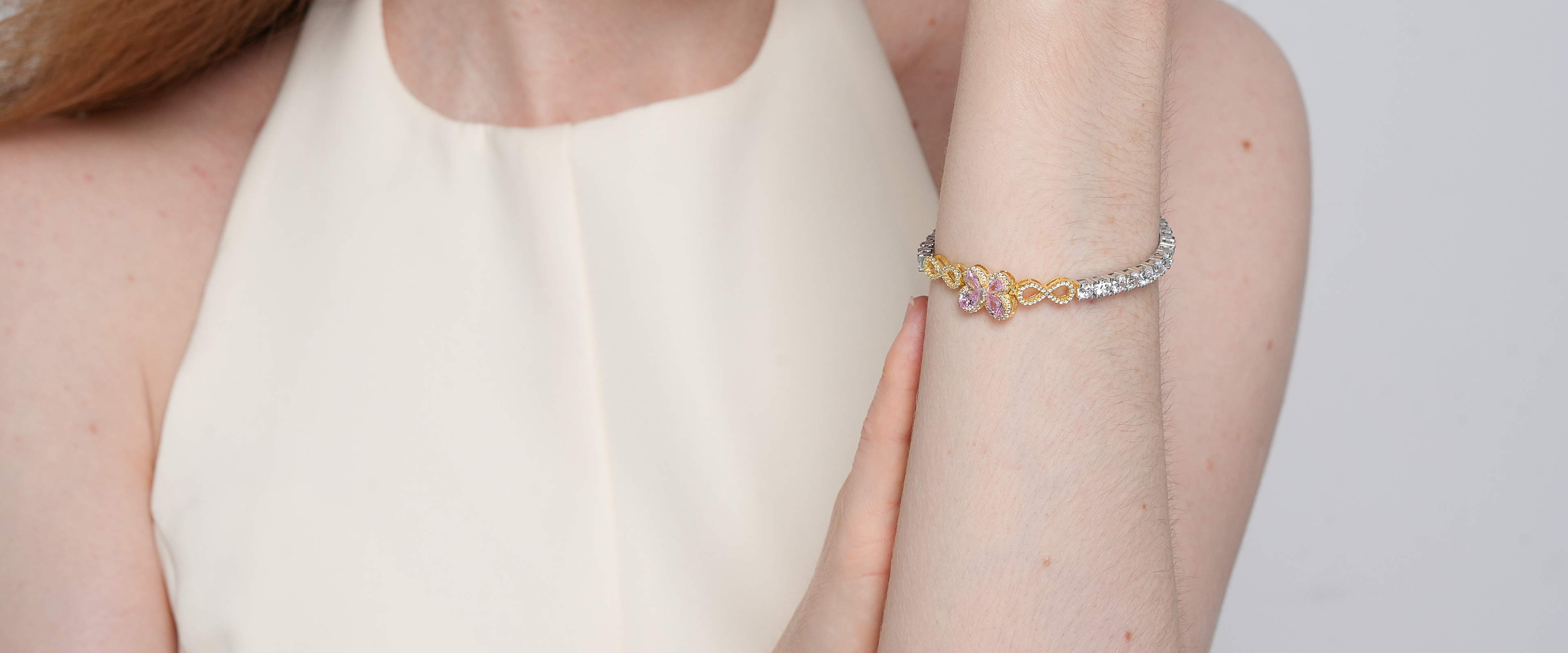 Shining Star Jewelry Colored Zircon Iced Out Two Tone Butterfly Tennis Bracelet