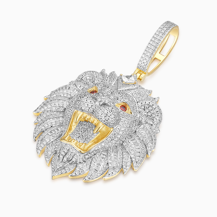 Shining Star Jewelry 925 Solid Silver Iced Out Diamond Lion Head Pendant