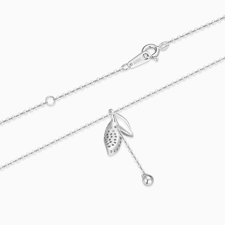 Shining Star Jewelry Adjustable CZ 925 Silver Leaves Pendant Fine Necklace Women