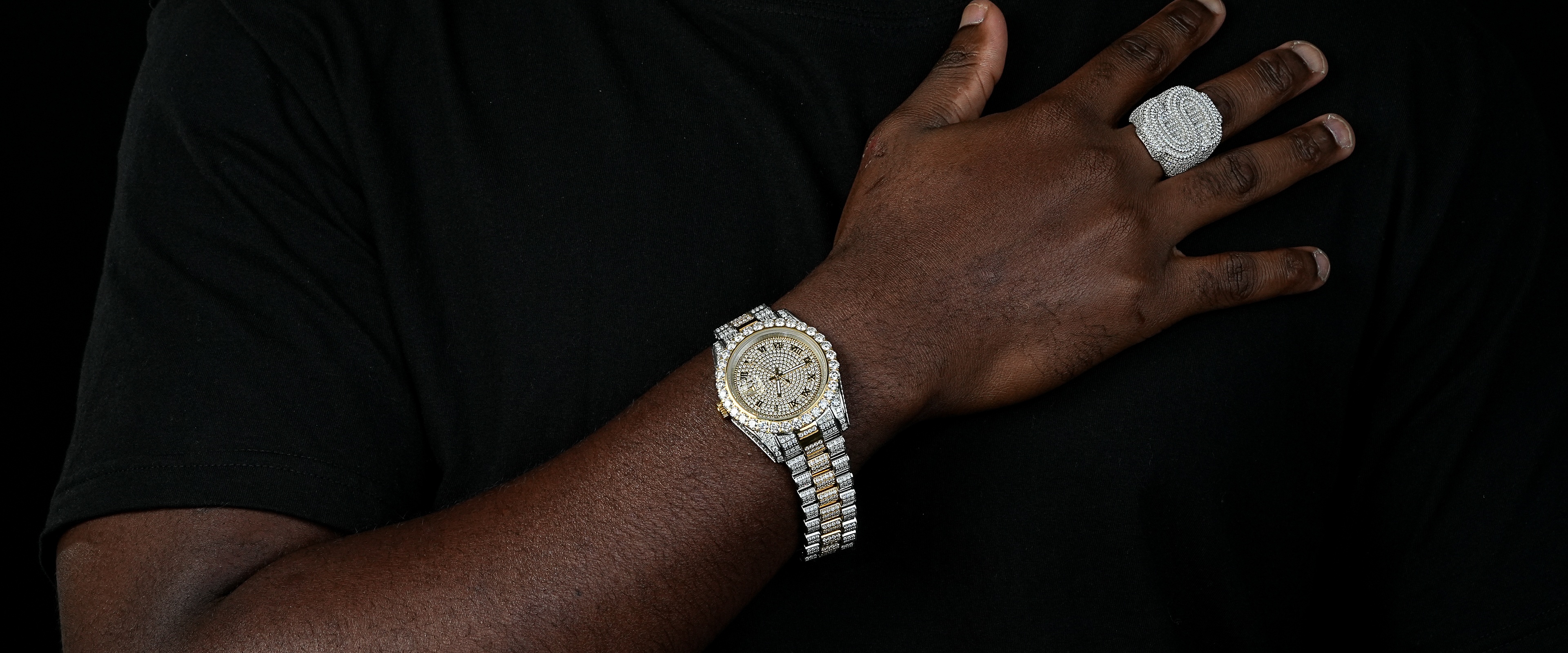 Shining Star Jewelry Men's Ice Out Cubic Zirconia White Gold Mechanical Watches