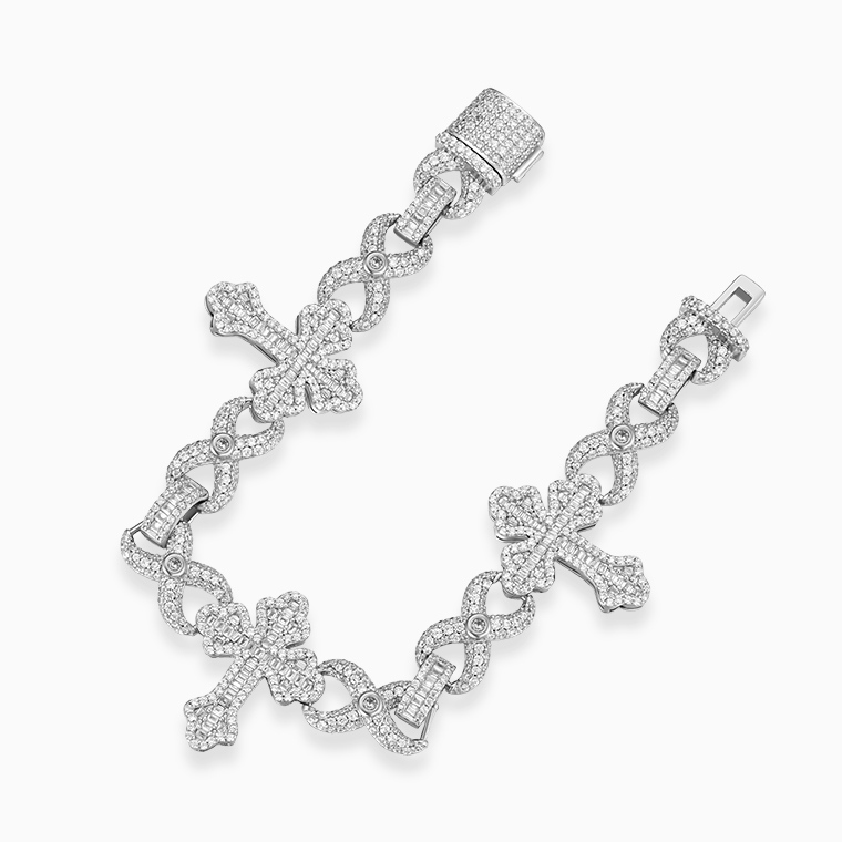 Shining Star Jewelry Baguette CZ Big Chunky Gothic Cross Infinity Link Bracelet