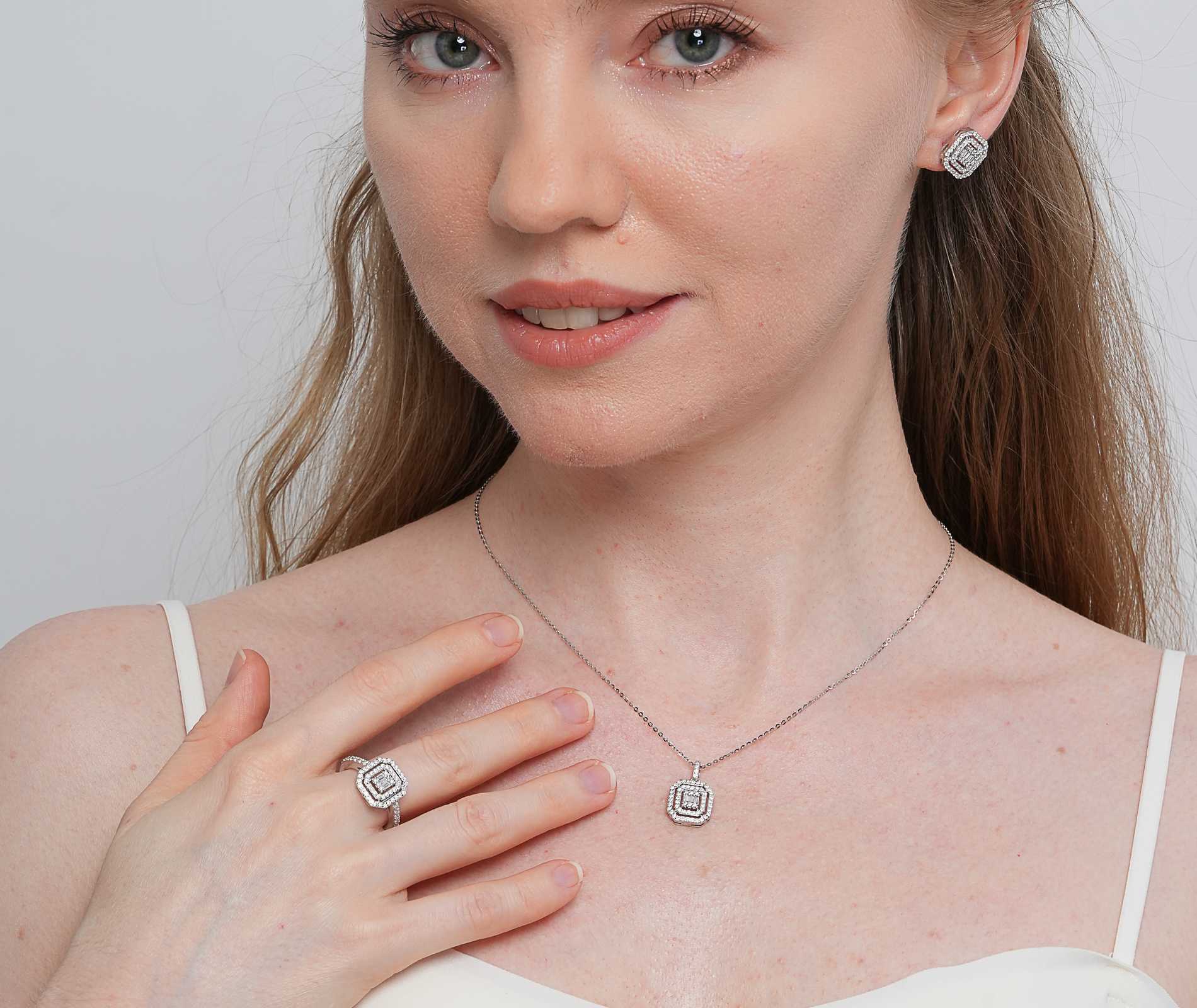 Shining Star Jewelry Sterling Silver Moissanite Engagement Bridal Jewelry Set