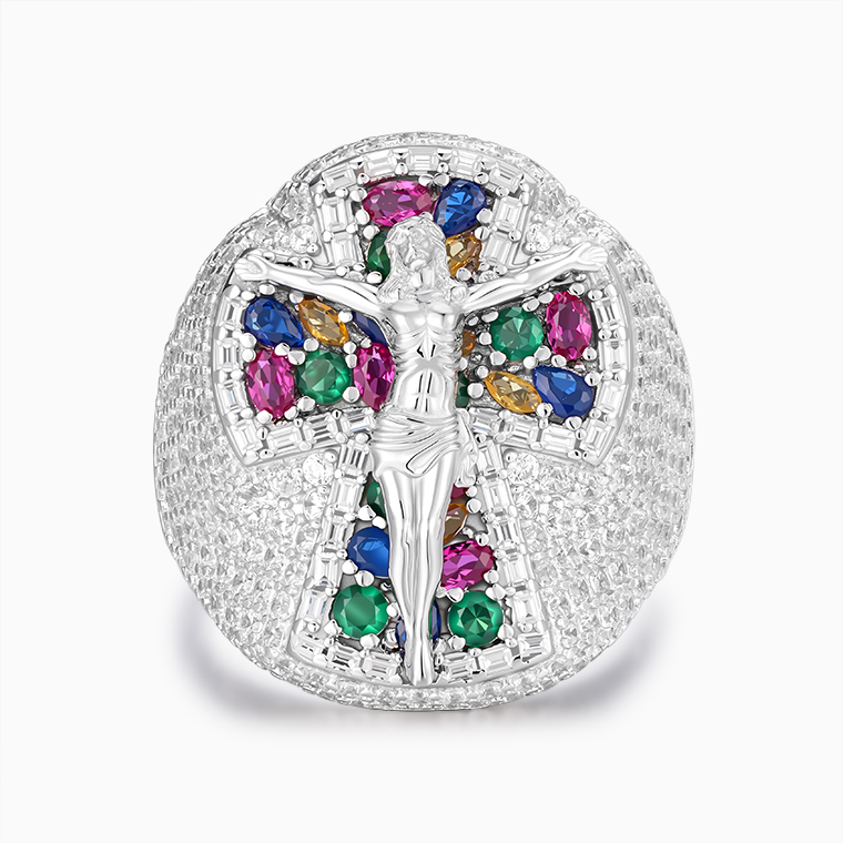 Shining Star Jewelry Hip Hop Christian Jesus Cross Colored Zircon Crucifix Ring Shining Star Jewelry Hip Hop Christian Jesus Cross Colored Zircon Crucifix Ring