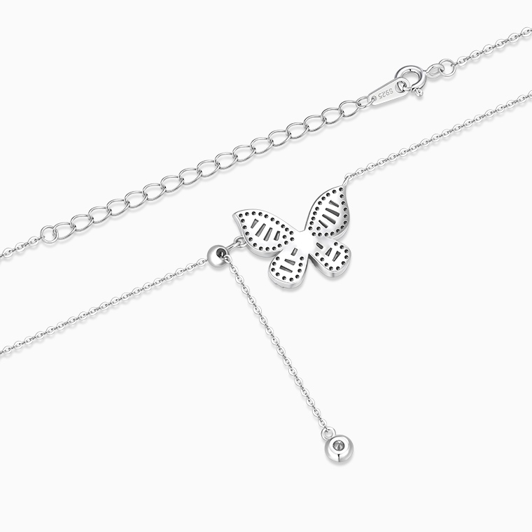 Shining Star Jewelry Adjustable Iced Baguette Moissanite Butterfly Fine Necklace