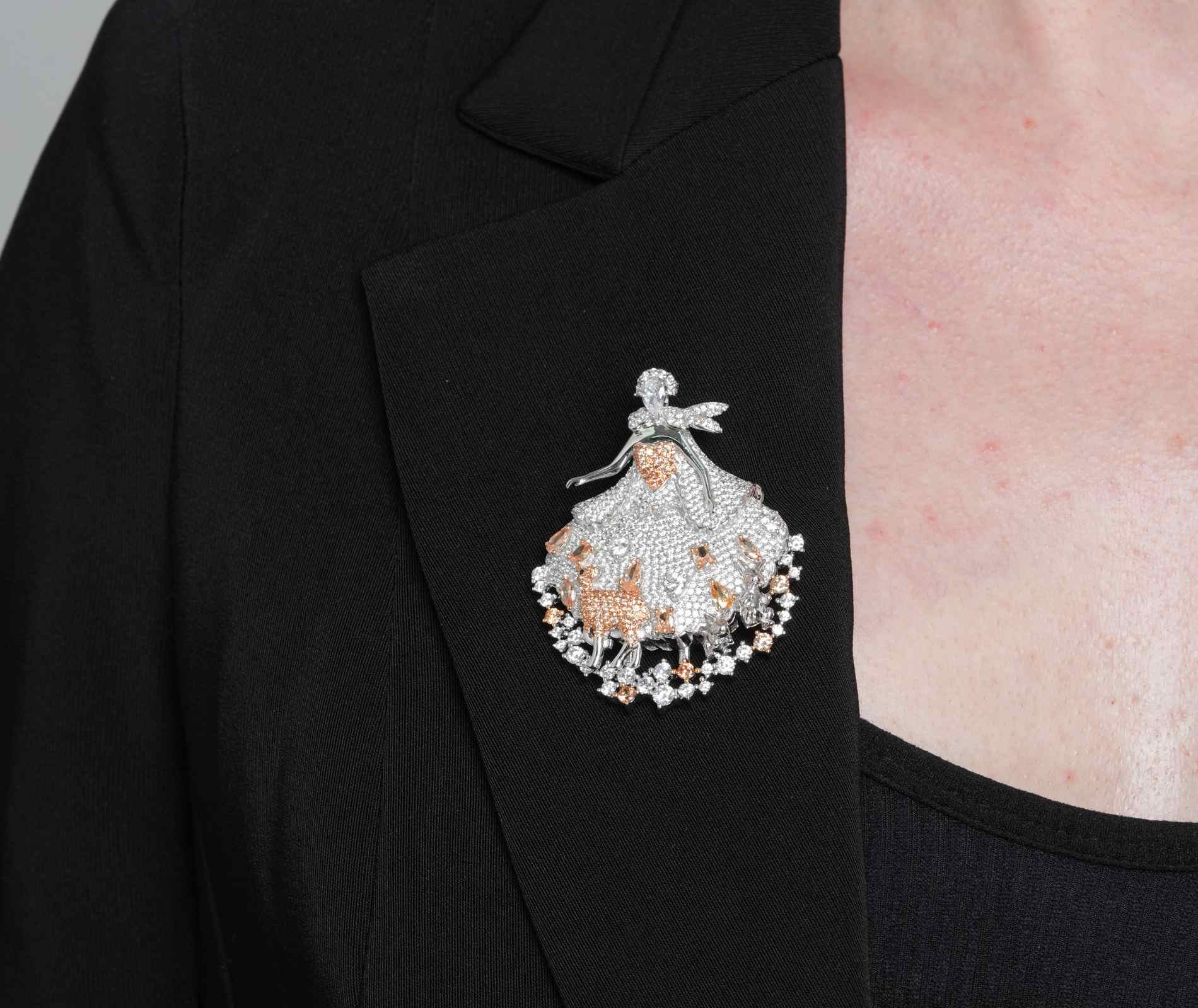 Shining Star Jewelry Luxury Iced Out CZ 925 Silver Exquisite Dancing Girl Brooch