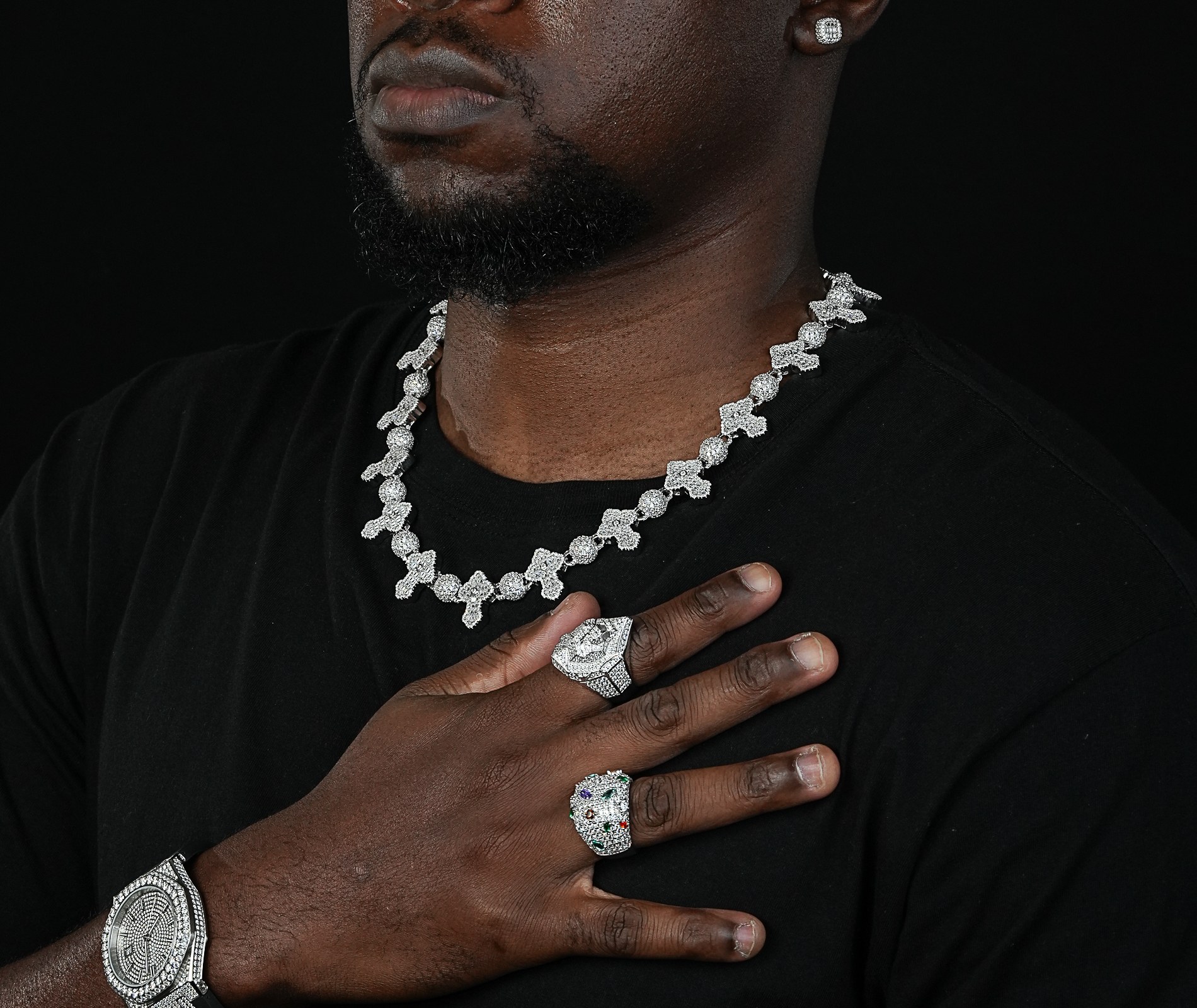 Shining Star Jewelry Fashionable Hip Hop Beaded Chain Baguette CZ Cross Necklace