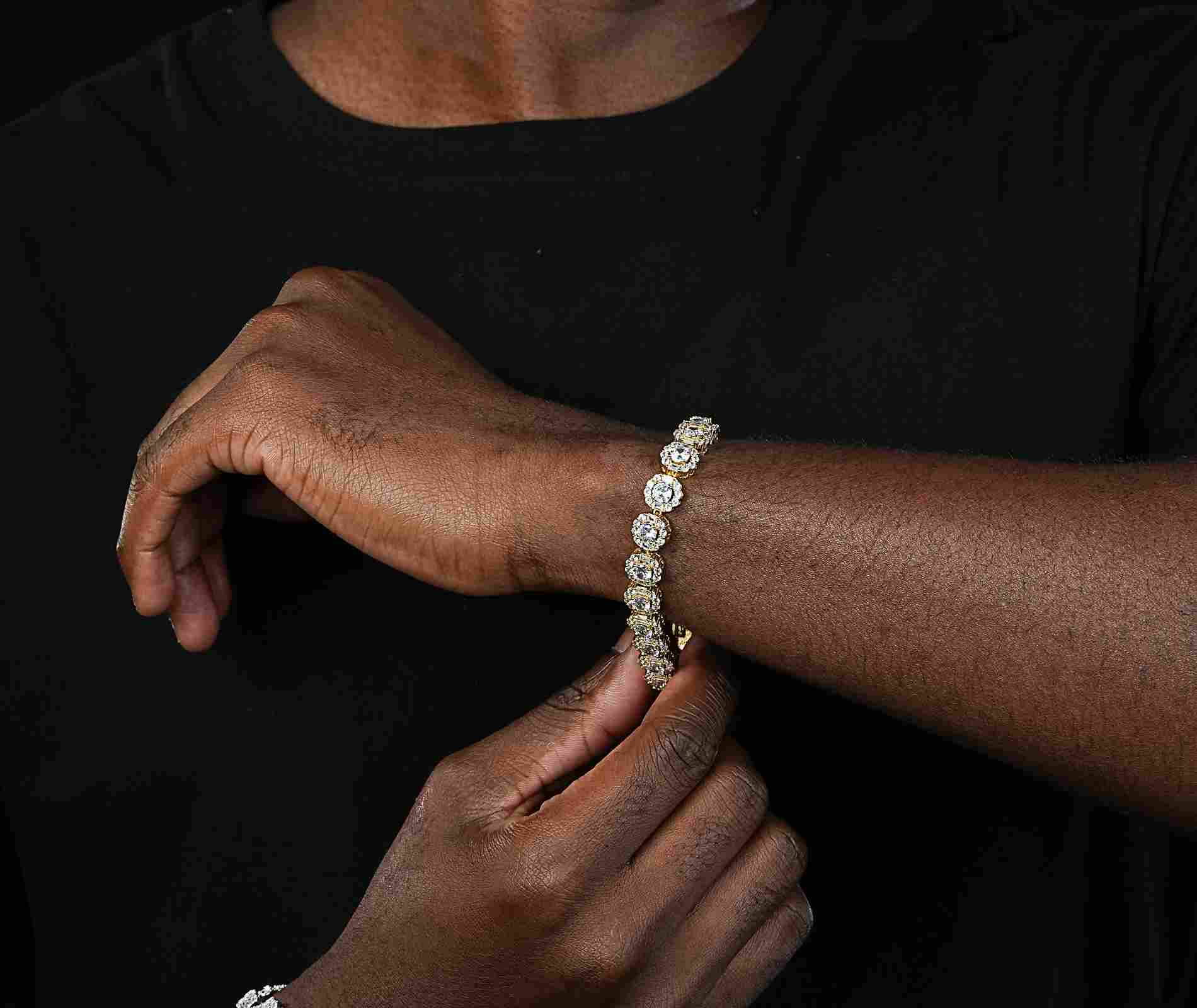 Shining Star Jewelry 14K Solid Gold Plated Zircon Hiphop Cluster Tennis Bracelet