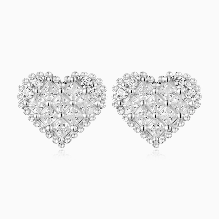 Shining Star Jewelry Women's 925 Silver Moissanite Princess Cut Heart Earrings