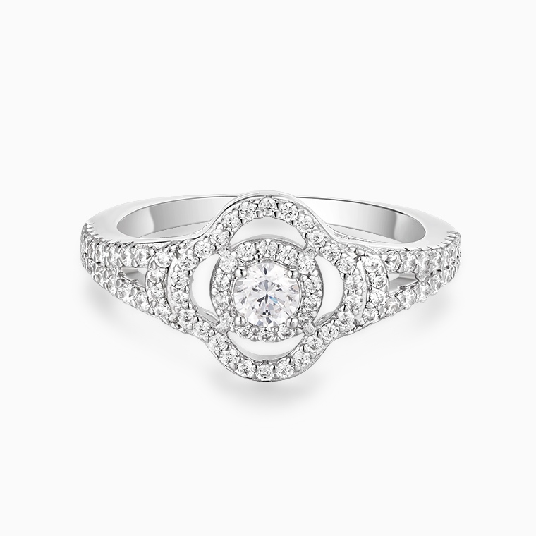 Shining Star Jewelry Women Iced Out Moissanite Luxury Four Leaf Clover Halo Ring Shining Star Jewelry Women Iced Out Moissanite Luxury Four Leaf Clover Halo Ring