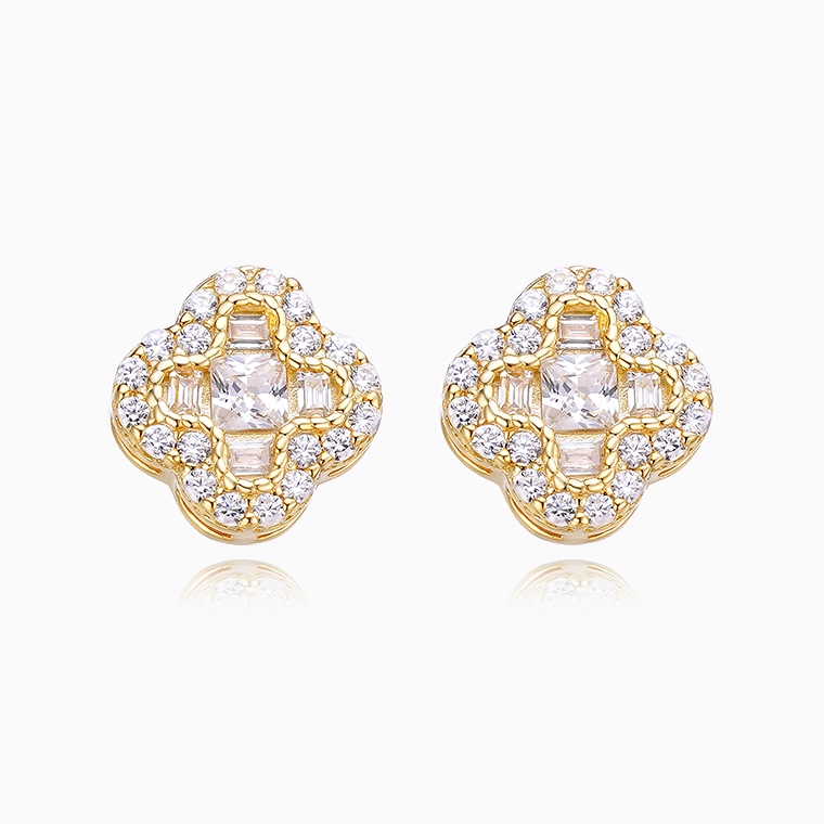 Shining Star Jewelry Fashionable Hiphop Men Lucky Four Leaf Clover Stud Earrings