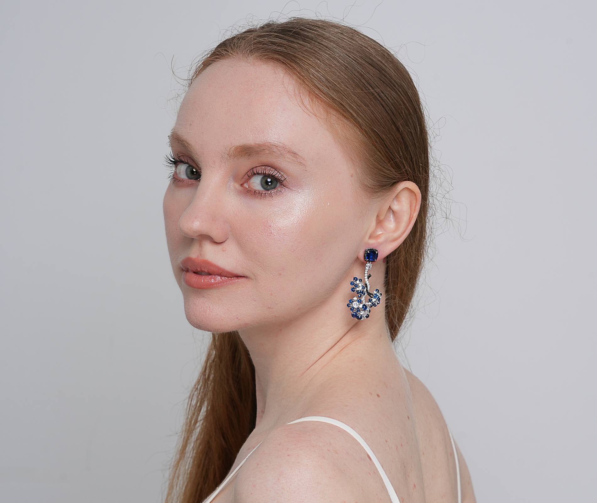 Shining Star Jewelry Luxury Sapphire Zircon Ginkgo Leaves Dangle Earrings Women