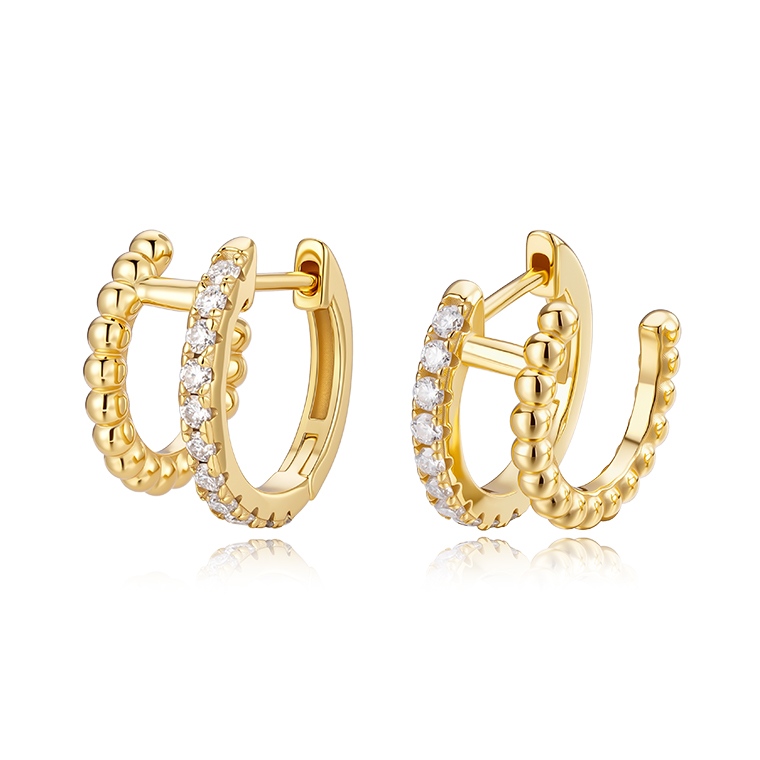 Shining Star Jewelry Women 14K Gold Plated Zircon Double Circle Huggies Earrings Shining Star Jewelry Women 14K Gold Plated Zircon Double Circle Huggies Earrings