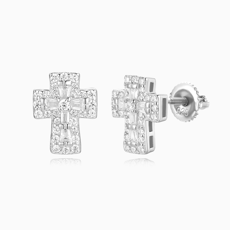 Shining Star Jewelry Hip Hop Rapper VVS Moissanite Mens Cross Stud Earrings