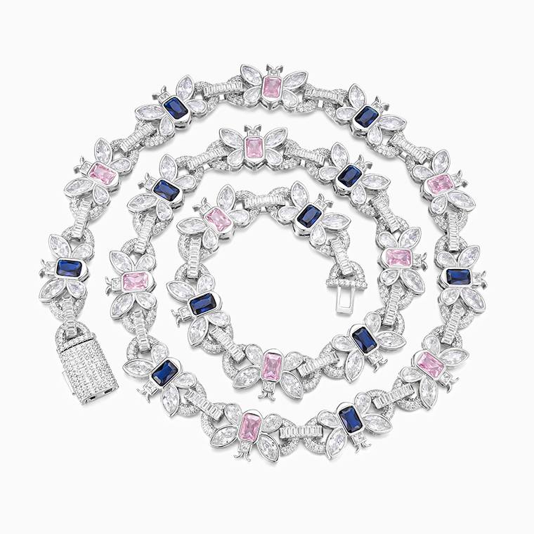 Shining Star Jewelry Various Shape Cuts Diamond Luxury Colored Butterfly Necklace