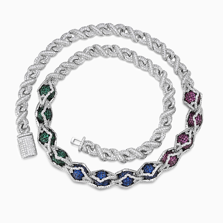 Shining Star Jewelry New Design Fashion Colored Diamond Beads Infinity Necklace