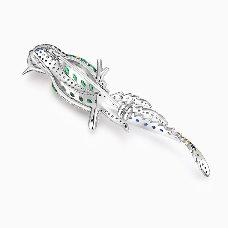 Shining Star Jewelry Elegant Style Women's 925 Silver Emerald Zircon Bird Brooch