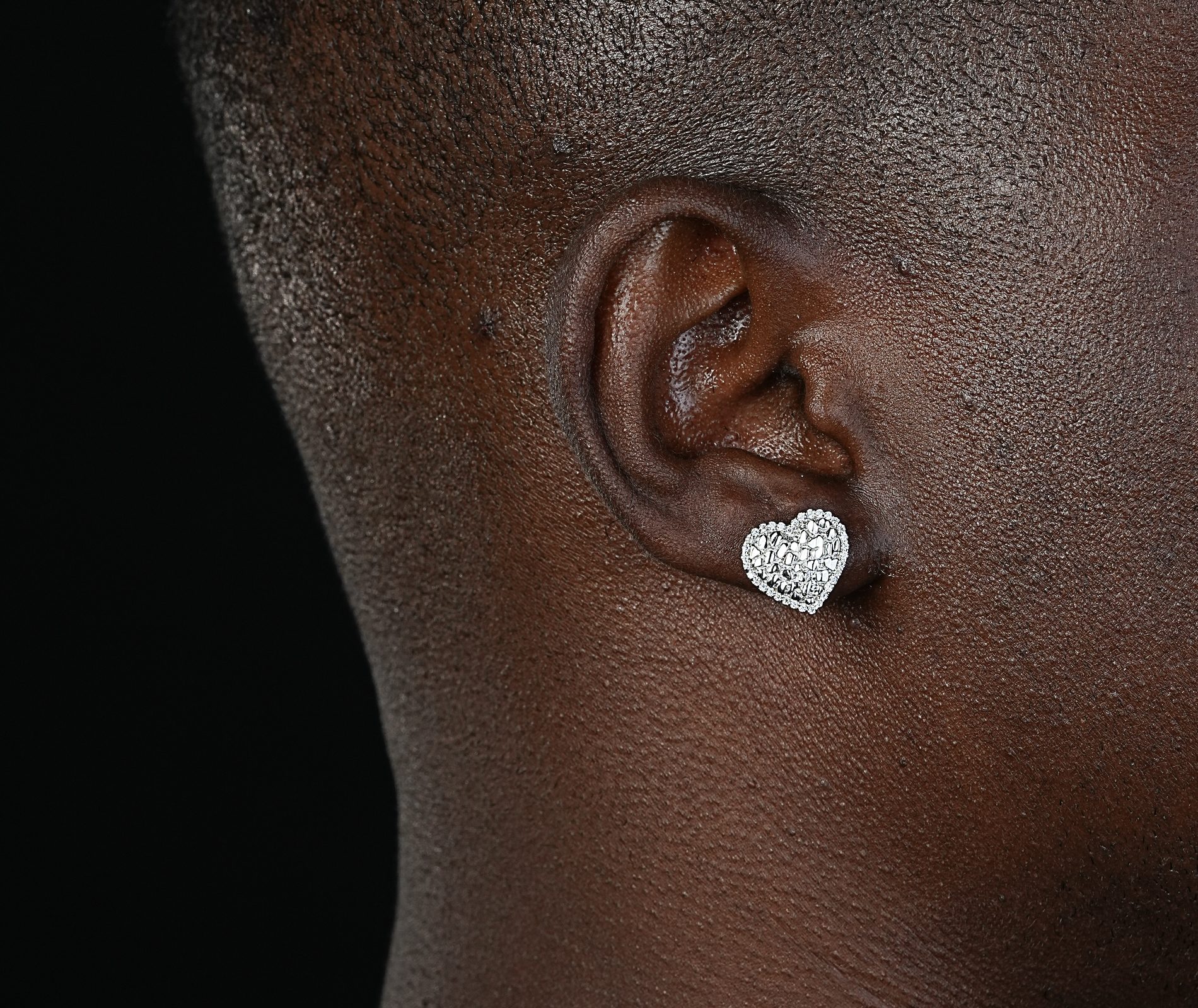 Shining Star Jewelry Unique Design 925 Silver Diamond Nugget Heart Earrings