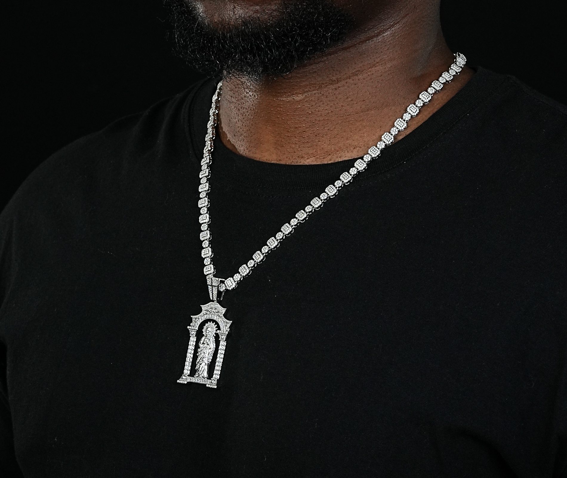 Shining Star Jewelry VVS Moissanite Iced Out 925 Silver San Judas Tadeo Pendant