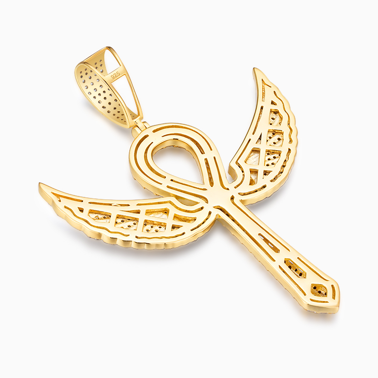 Shining Star Jewelry Vvs Moisasnite Diamond Wing Ankh Cross Pendant Necklace