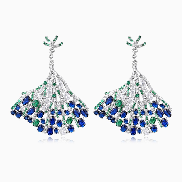Shining Star Jewelry Luxury Iced Out Colored Zircon Peacock Tail Dangle Earrings