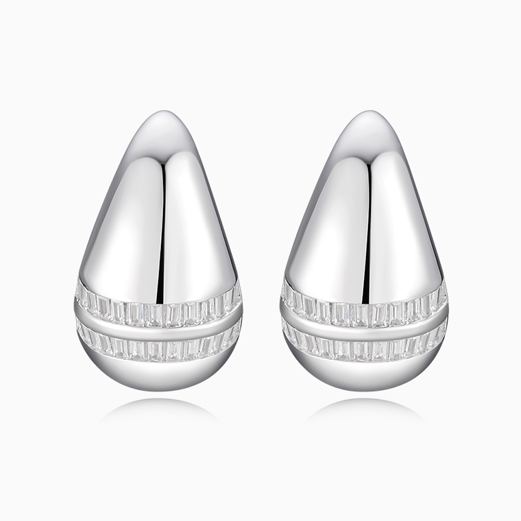 Shining Star Jewelry Fashion Women's Baguette CZ Silver Drop Shape Stud Earrings Shining Star Jewelry Fashion Women's Baguette CZ Silver Drop Shape Stud Earrings