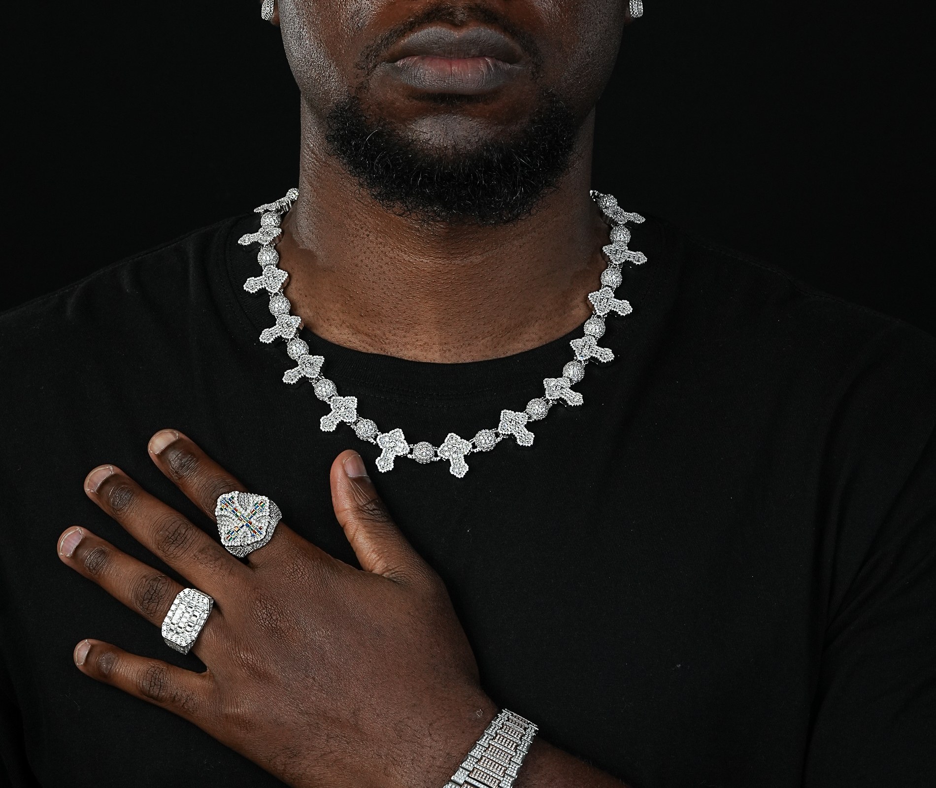 Shining Star Jewelry Fashionable Hip Hop Beaded Chain Baguette CZ Cross Necklace