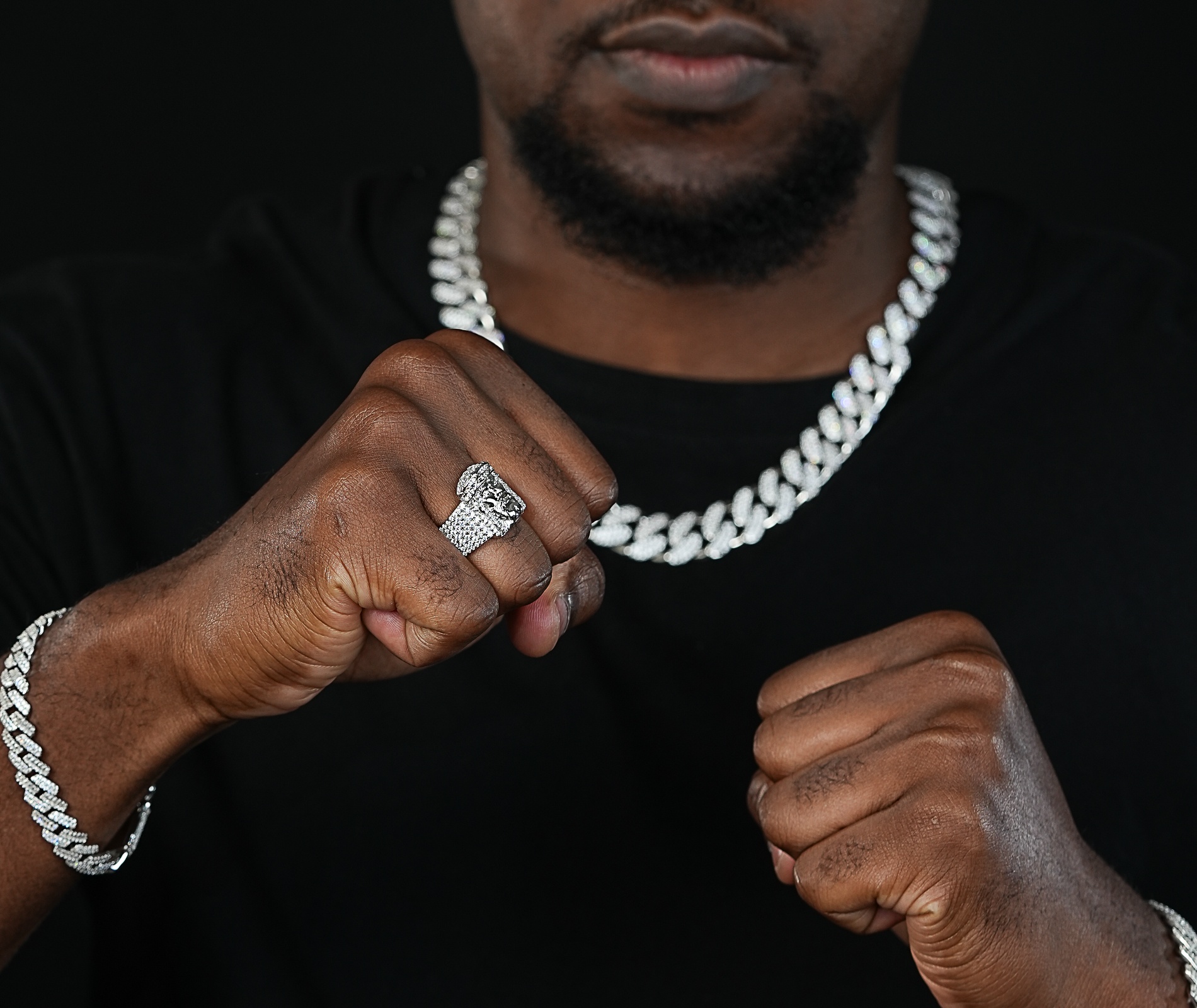 Shining Star Jewelry 925 Sterling Silver Mens Moissanite Hip Hop Jesus Ring