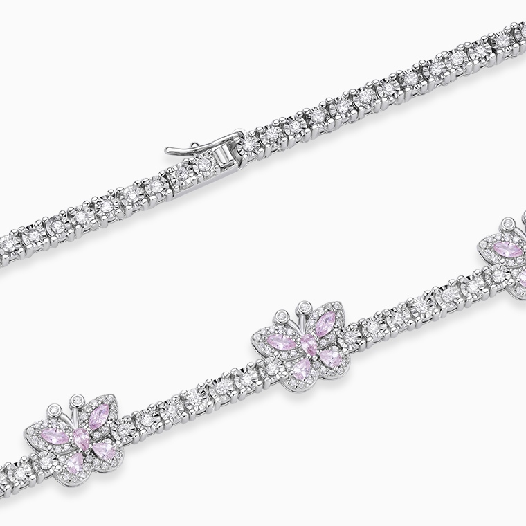 Shining Star Jewelry Women's Moissanite Colored Zircon Butterfly Tennis Necklace