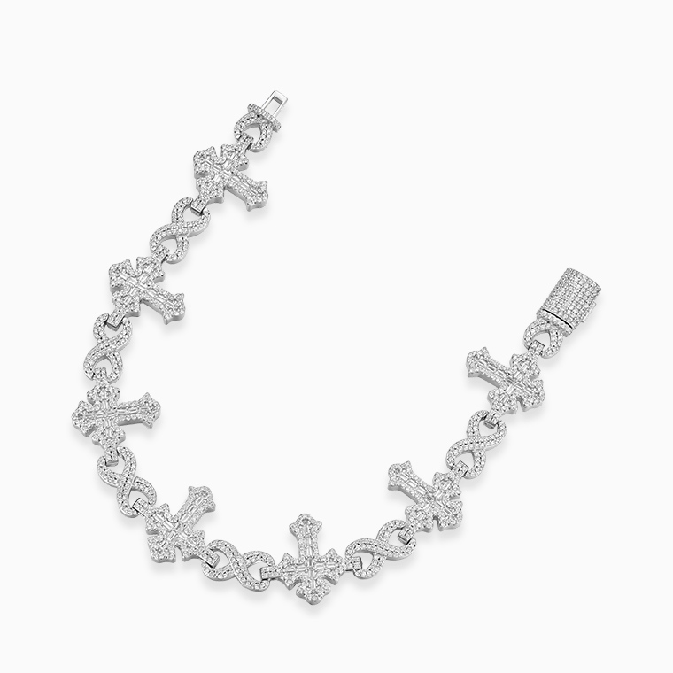 Shining Star Jewelry Baguette Moissanite Gothic Cross Iced Out Infinity Bracelet