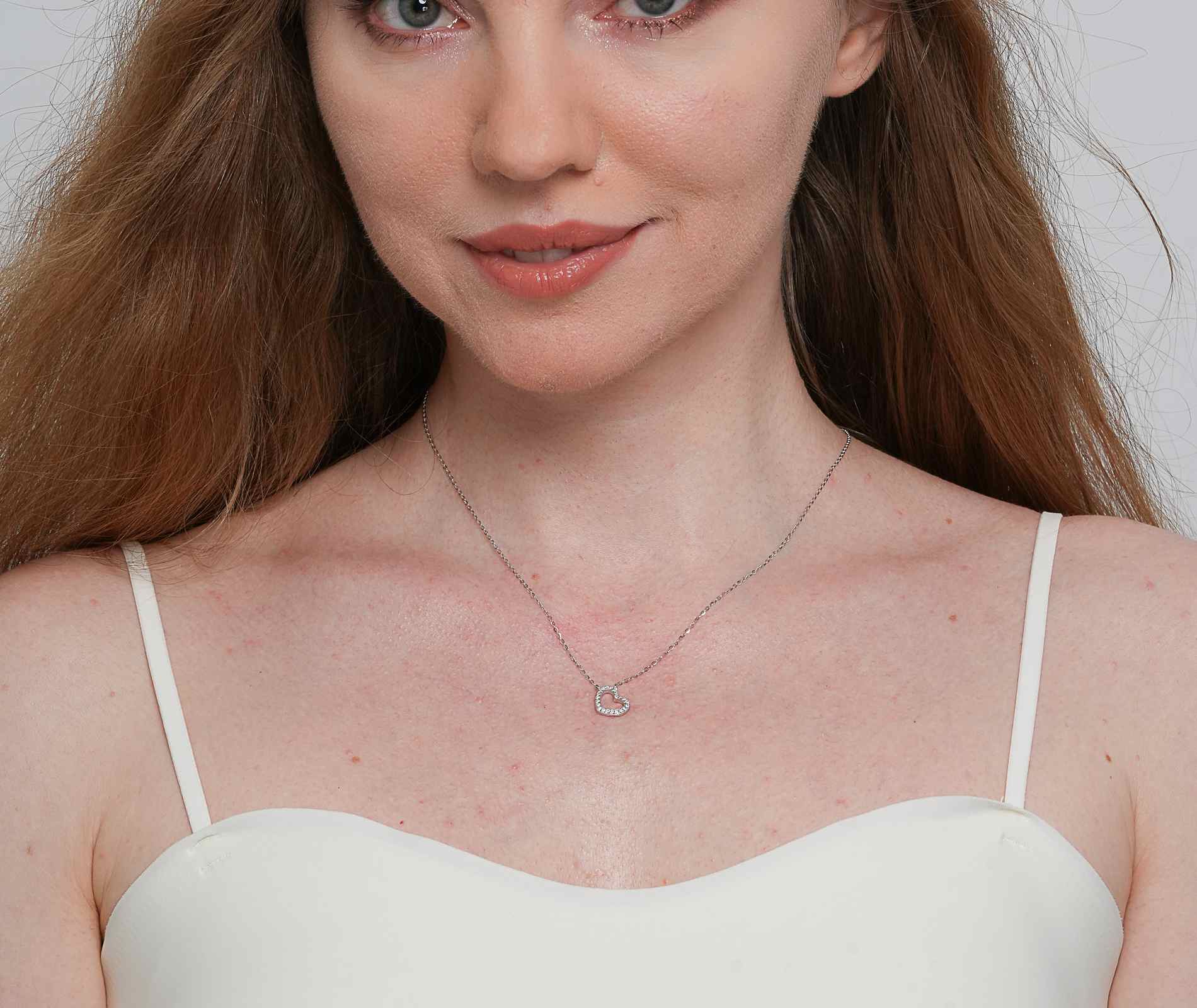 Shining Star Jewelry Lover Gift Zircon Hollow Heart Pendant Fine Necklace Women