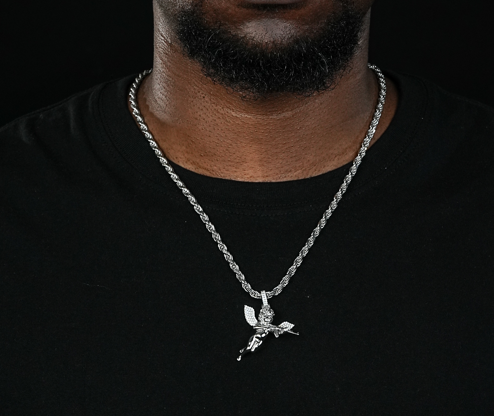 Shining Star Jewelry 925 Silver Revenge Angel Iced Zircon Crystal Wing Pendant