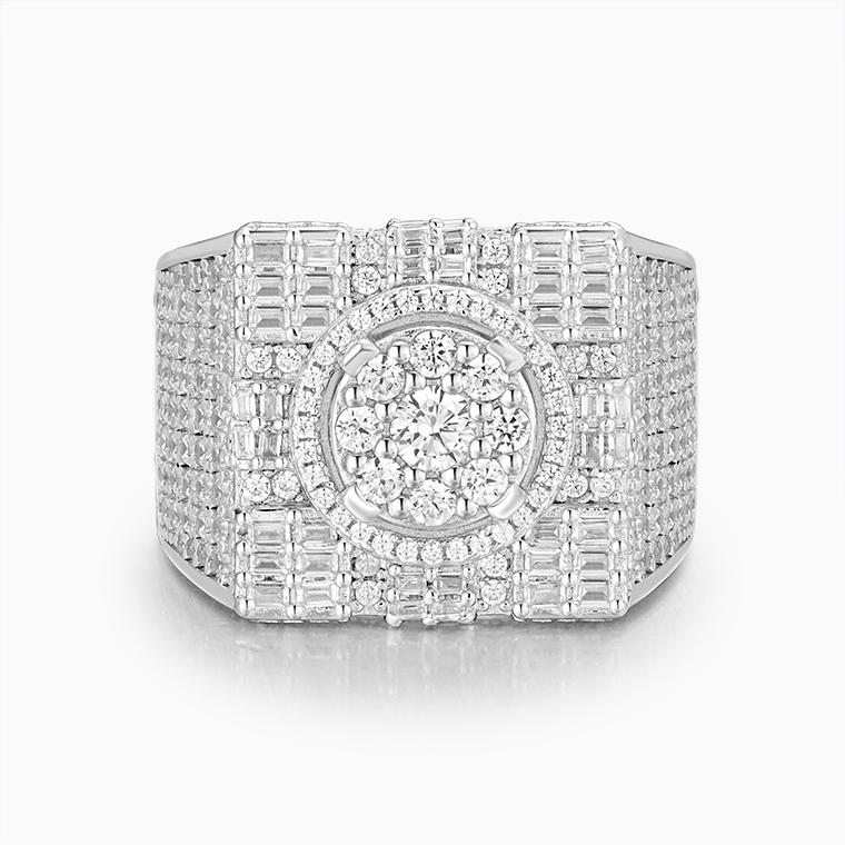 Shining Star Jewelry Hip Hop Rapper Fashionable 925 Silver Zircon Cluster Ring