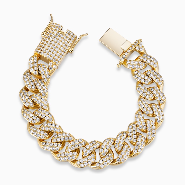 Shining Star Jewelry Mens Solid 14K Gold Zircon 18mm Chunky Cuban Bracelet