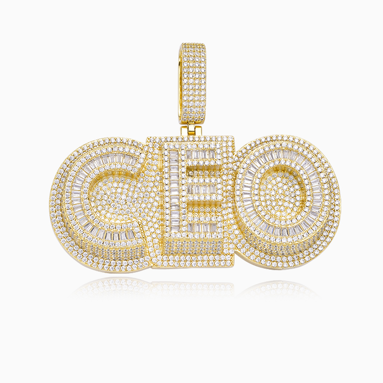 Shining Star Jewelry Custom Mens Gold Plated Zircon Solid Initials CEO Pendant