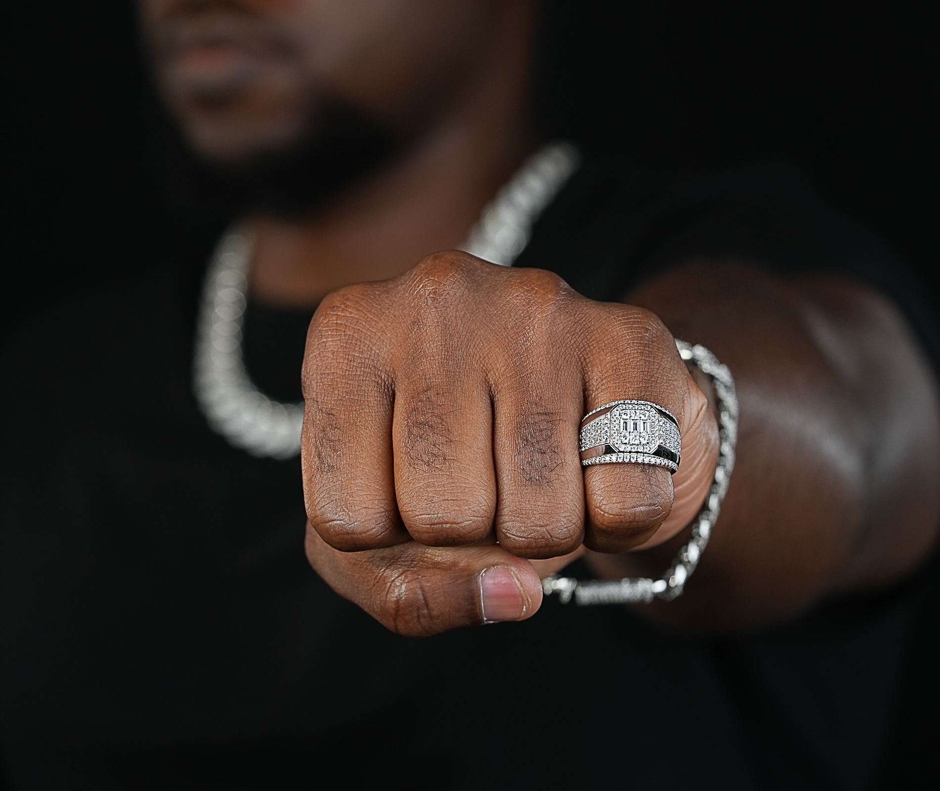 Shining Star Jewelry New Fashion Hip Hop 925 Silver CZ Men Adjustable Open Ring