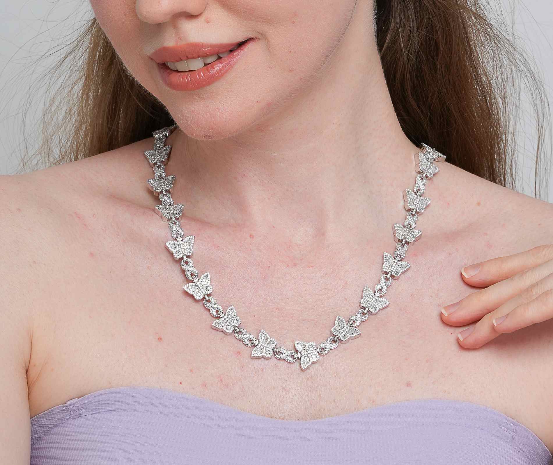 Shining Star Jewelry New Design Moissanite Infinity Link Chain Butterfly Necklace