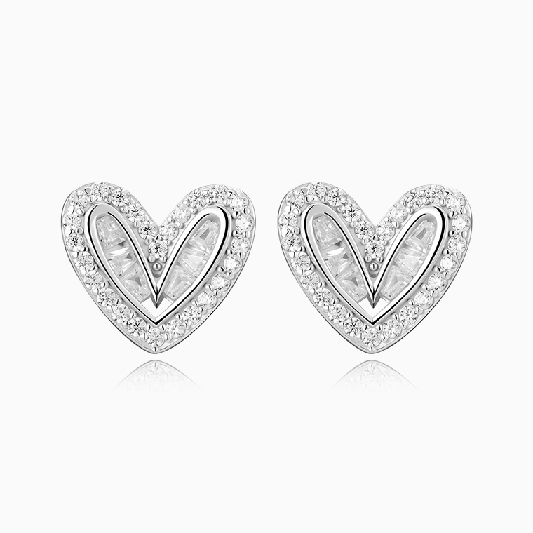 Shining Star Jewelry Simple Daily Style Girl's Silver Heart Shape Stud Earrings Shining Star Jewelry Simple Daily Style Girl's Silver Heart Shape Stud Earrings