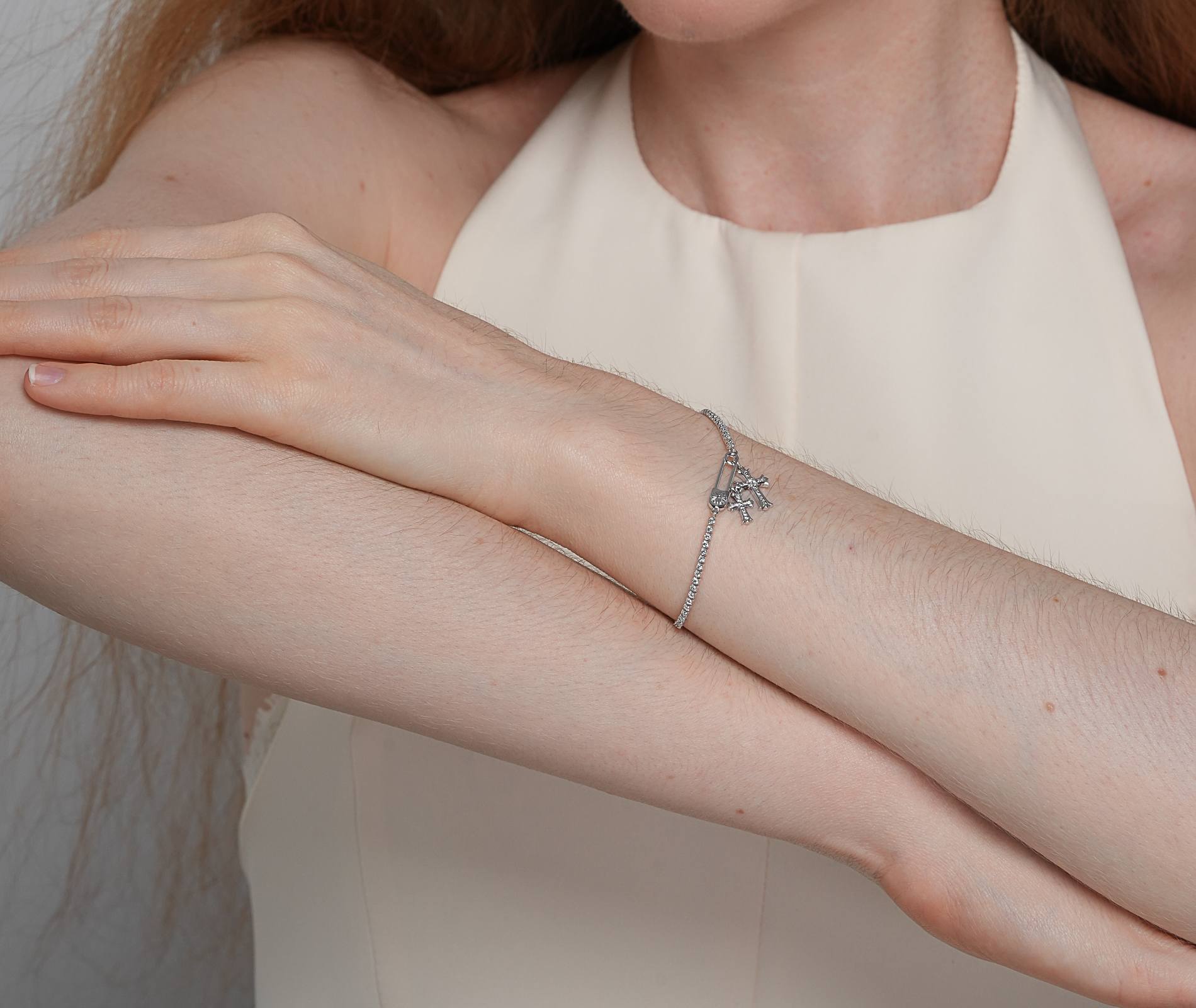 Shining Star Jewelry Adjustable Women's Zircon Charms Gothic Cross Fine Bracelet