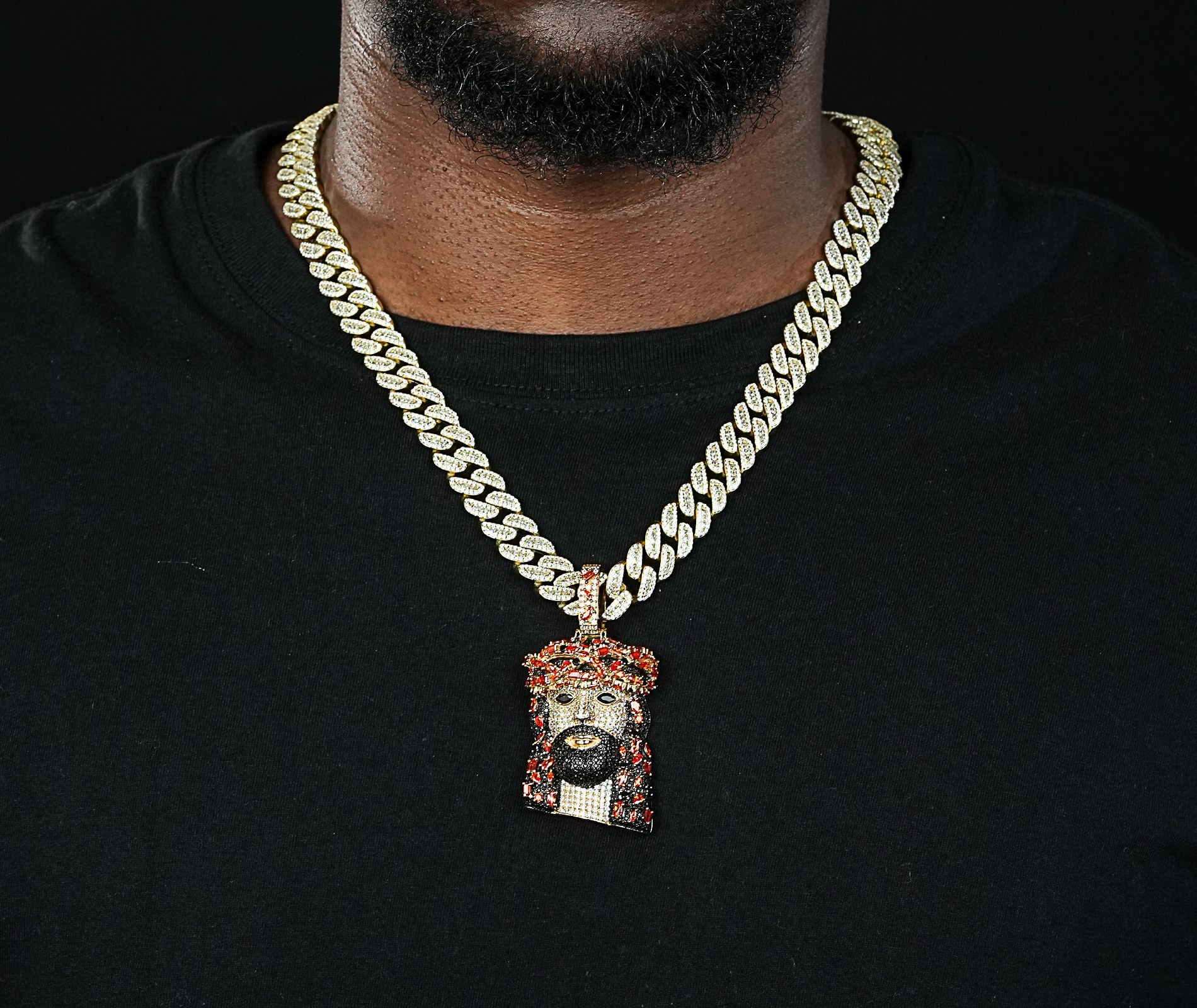 Shining Star Jewelry 925  Silver Punk Rocker Colored Zircon Jesus Head Pendant