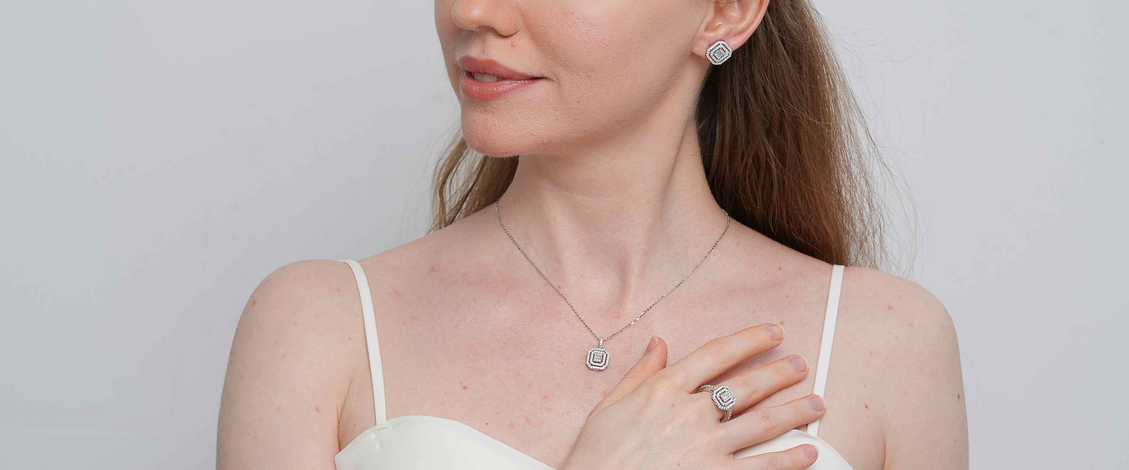 Shining Star Jewelry Sterling Silver Moissanite Engagement Bridal Jewelry Set