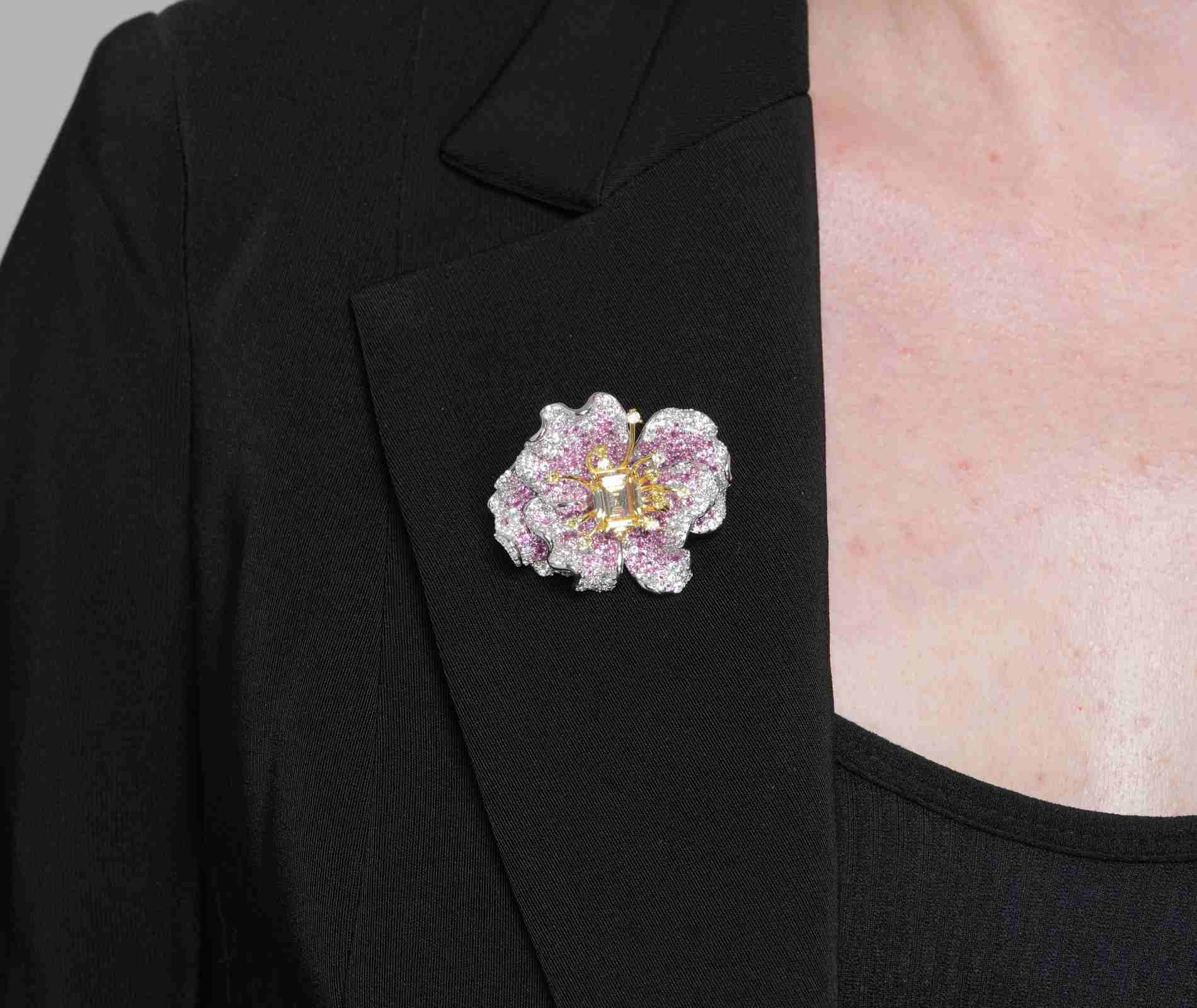 Shining Star Jewelry Women's 925 Silver Luxury Colored Diamond Flower Brooch