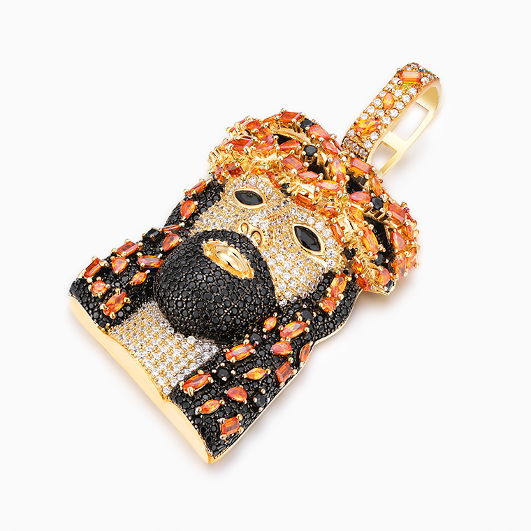 Shining Star Jewelry 925  Silver Punk Rocker Colored Zircon Jesus Head Pendant