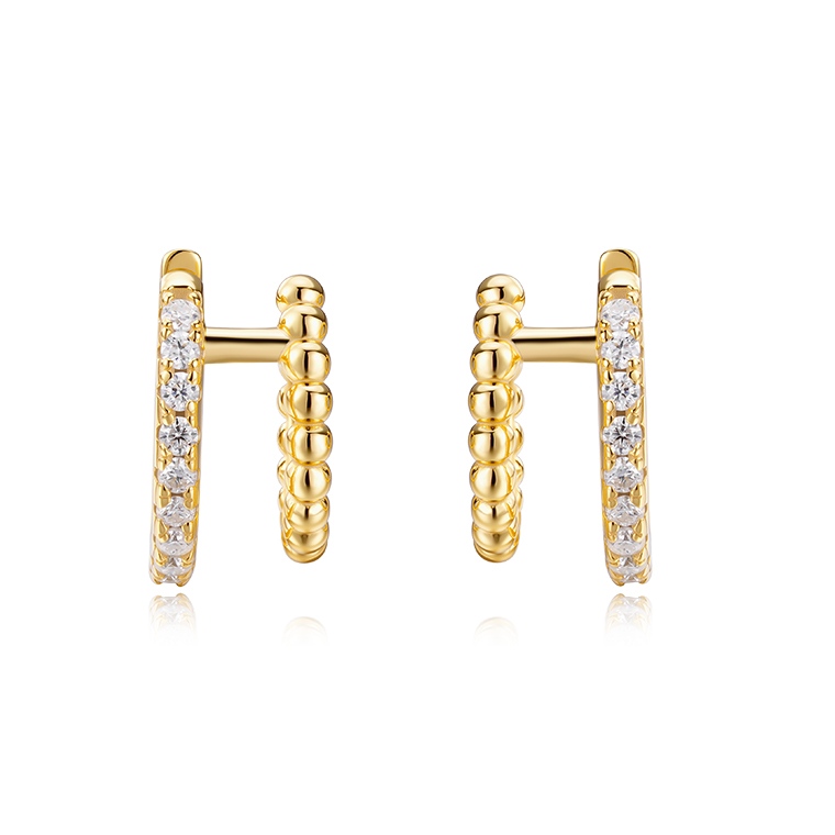 Shining Star Jewelry Women 14K Gold Plated Zircon Double Circle Huggies Earrings Shining Star Jewelry Women 14K Gold Plated Zircon Double Circle Huggies Earrings